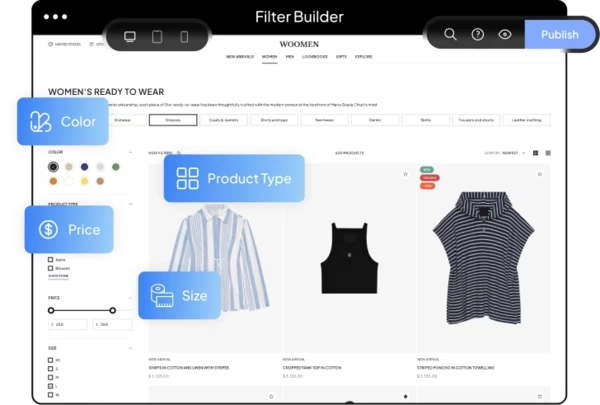Product page builder interface